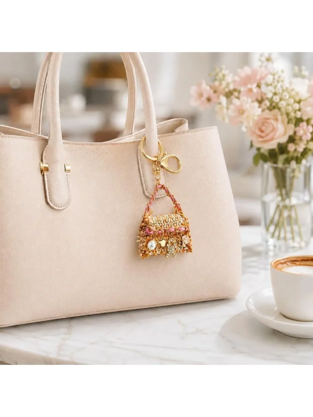Chic Tweed Check Mini Bag Keychain | Stylish Accessory for Everyday Use
